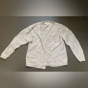 Yarnworks Hand Knit Chic Cream Cardigan with Textured Details Women’s Medium